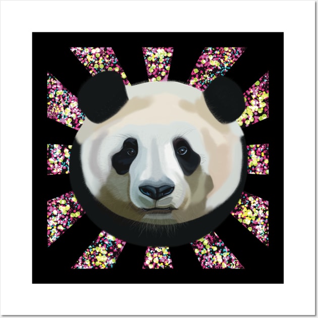 Striking Panda bear on Rainbow Random Spotted patterned sun rays Wall Art by KateVanFloof